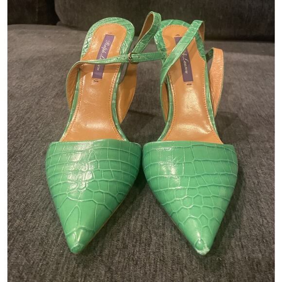 Ralph Lauren Collection Purple Label Alligator Heels D'orsay Pumps 8 Green Point - Picture 6 of 9